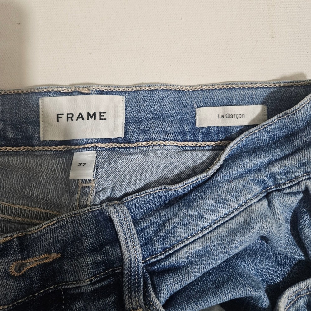 FRAME Le Garcon Distressed Boyfriend Jeans Light Wash Ripped Knee Size 27 - Picture 8 of 12